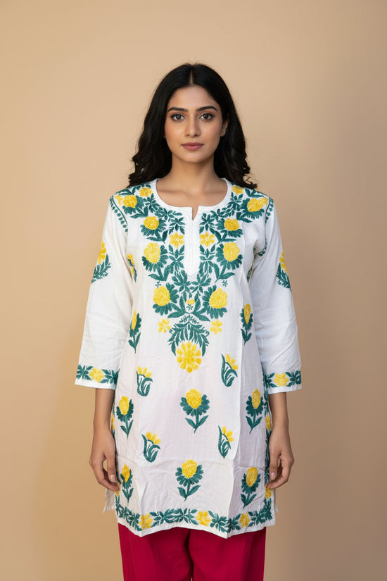 Rayon Dual Embroidery Chikankari Short Kurti