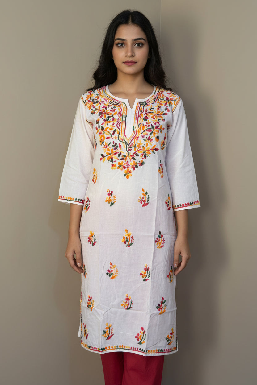 Rayon Dual Embroidery Chikankari Long Kurti