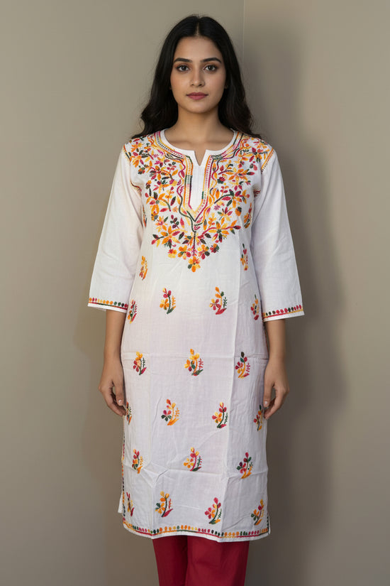 Rayon Dual Embroidery Chikankari Long Kurti