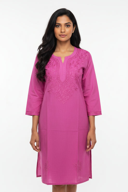 Long Chikankari Plain Kurti