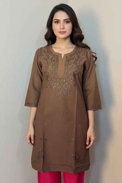 Long Chikankari Plain Kurti