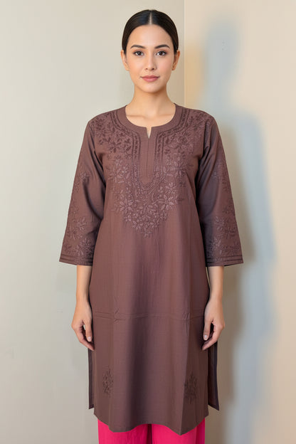 Long Chikankari Plain Kurti
