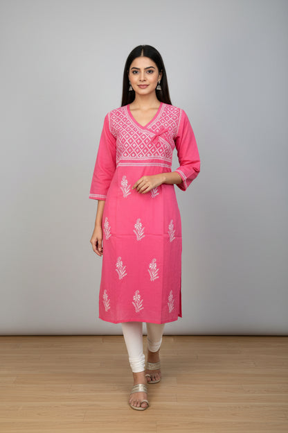 Tie Neck Chikankari Long Tunic Kurti