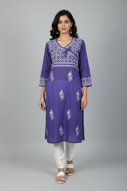 Tie Neck Chikankari Long Tunic Kurti