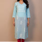 Tie Neck Chikankari Long Tunic Kurti
