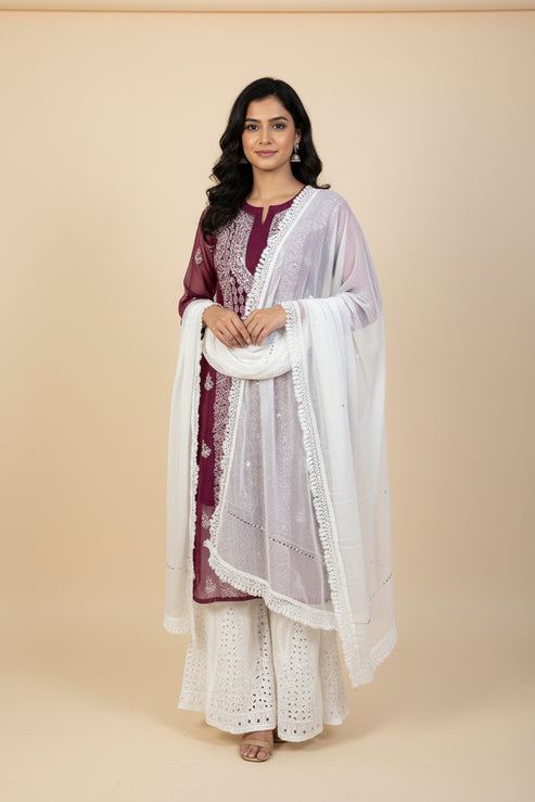 3 Piece Chiffon Set with Mirror Work