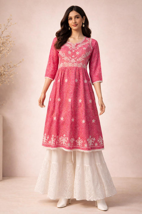 Frock Style Chikankari Long Tunic