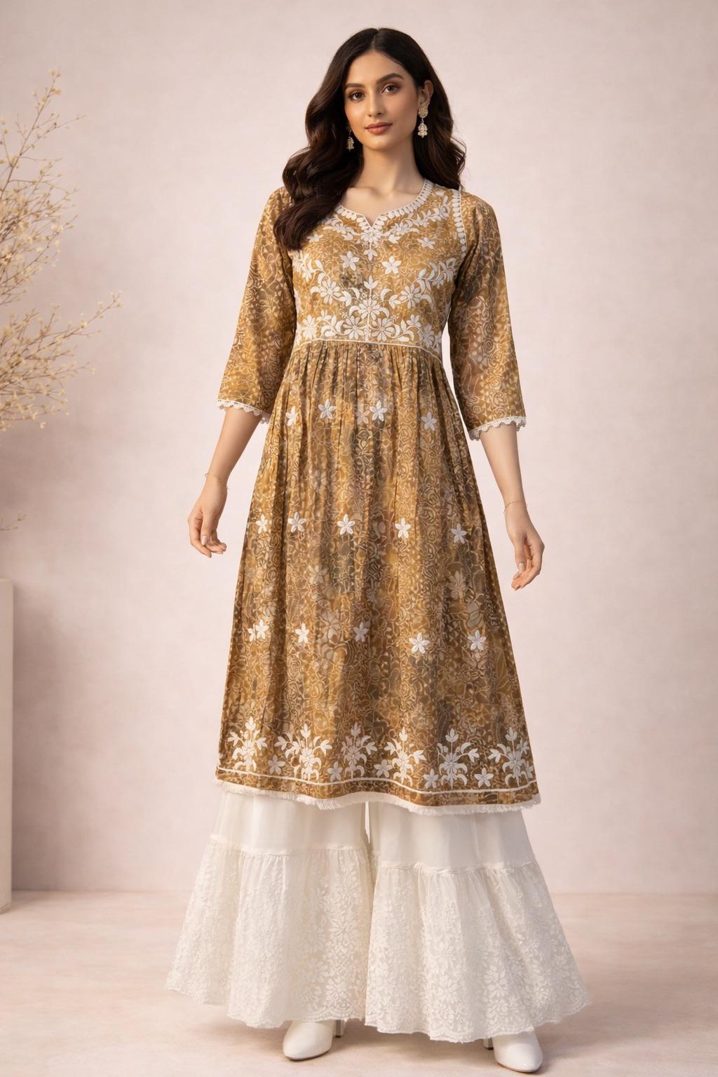 Frock Style Chikankari Long Tunic