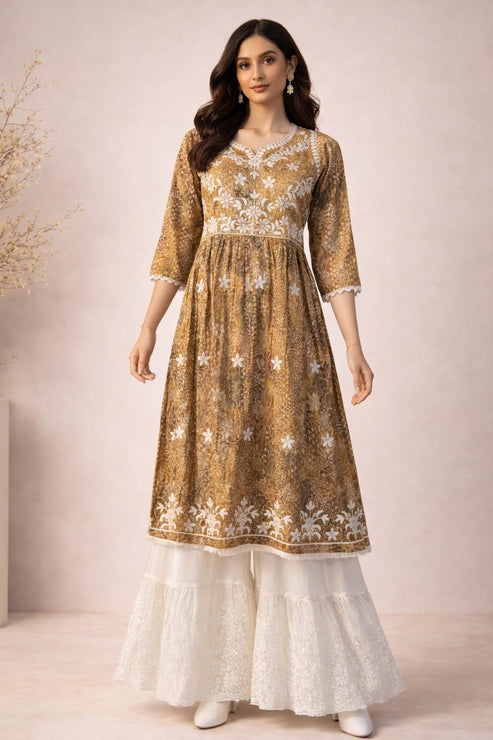 Frock Style Chikankari Long Tunic
