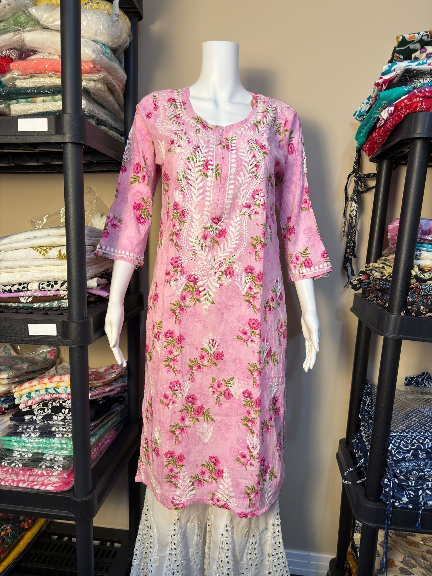 Summer Floral Chikankari Long Tunic