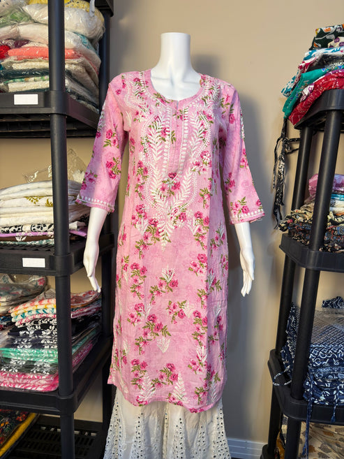 Summer Floral Chikankari Long Tunic