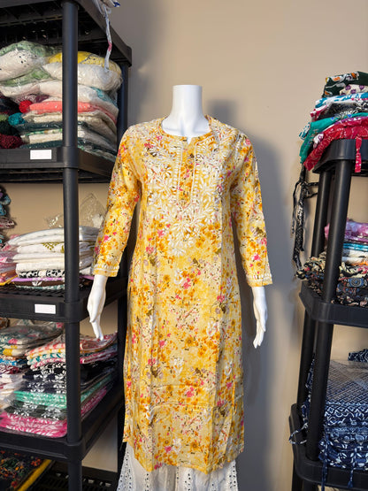 Summer Floral Chikankari Long Tunic