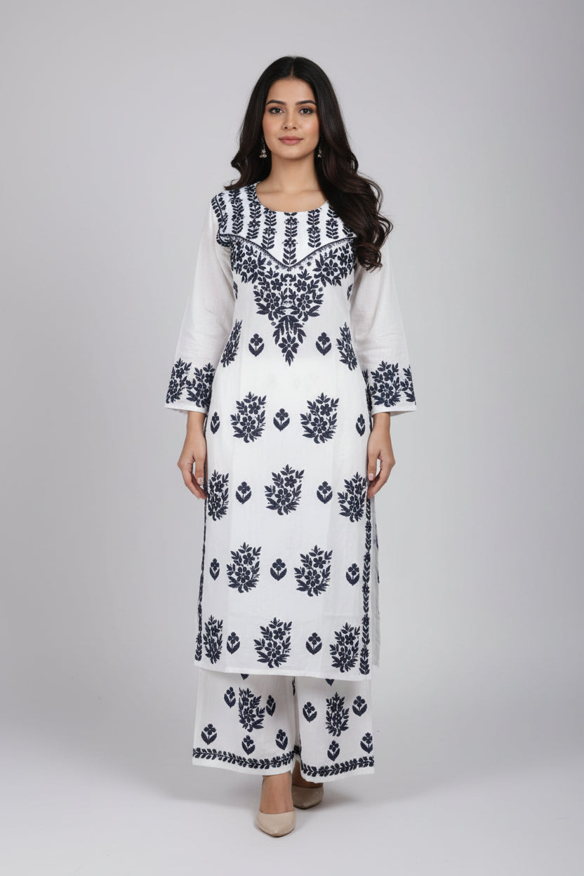 Black & White Rayon Set with Lace