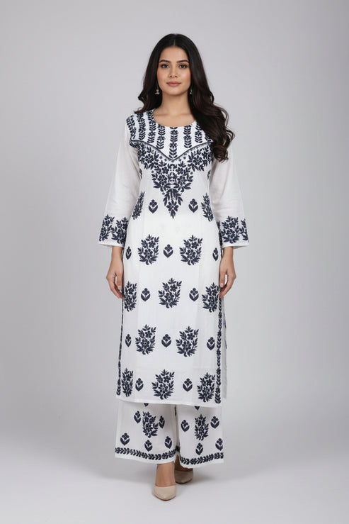 Black & White Rayon Set with Lace