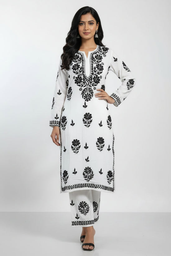 Black & White Rayon Chikankari Set