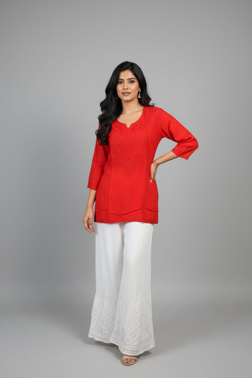Muslin Short Chikankari Kurti