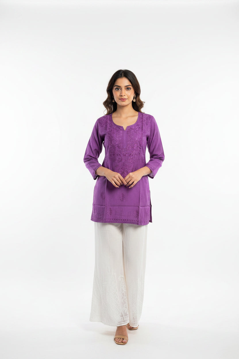 Muslin Short Chikankari Kurti