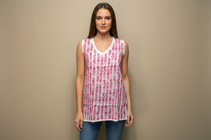 White Chikankari Sleeveless Short Top Pink