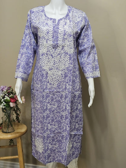 Mul Cotton Floral Chikankari Tunic Light Purple 40