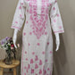 White Gradient Chickankari Long Tunic Pink