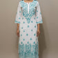 White Gradient Chickankari Long Tunic Sea Green