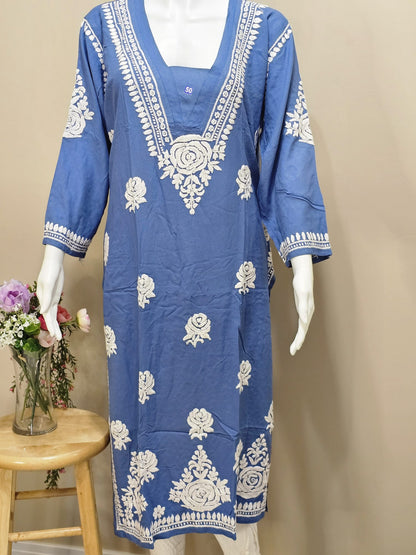 Rayon V-Neck Tunic Blue