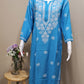Rayon Long Plain Chikankari Tunic Sky Blue