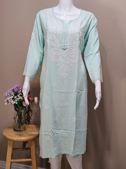 Rayon Long Plain Chikankari Tunic Green