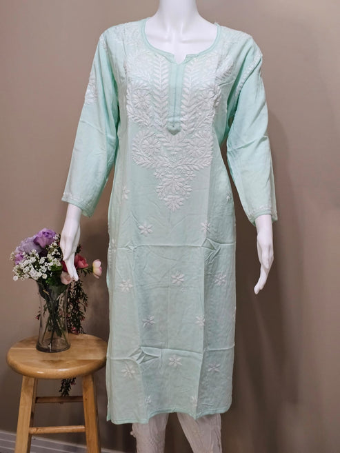 Tunique Chikankari longue unie en rayonne