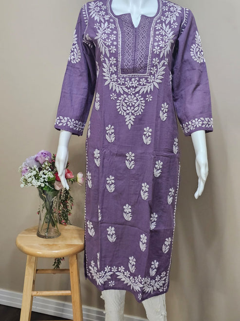 Tunique Chikankari en jute