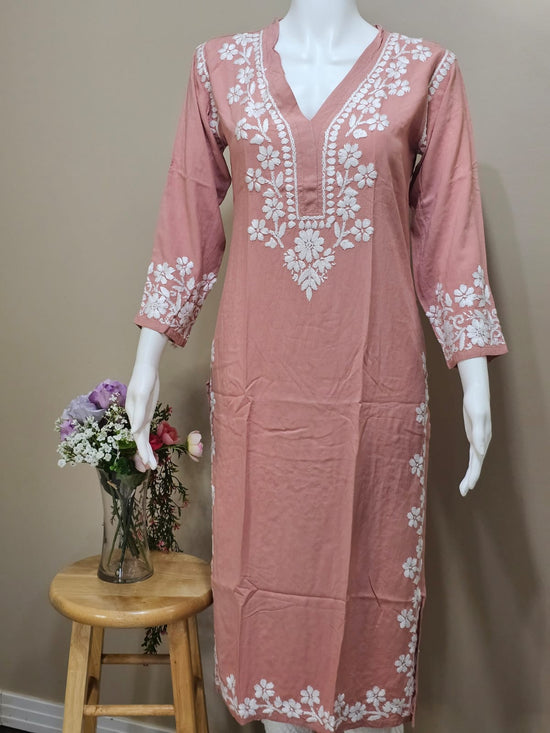Rayon V-Neck Long Chikankari Tunic