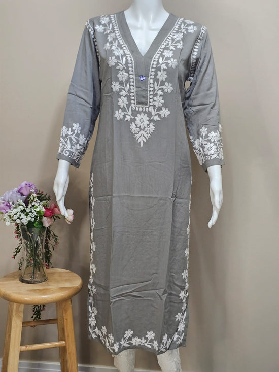 Rayon V-Neck Long Chikankari Tunic