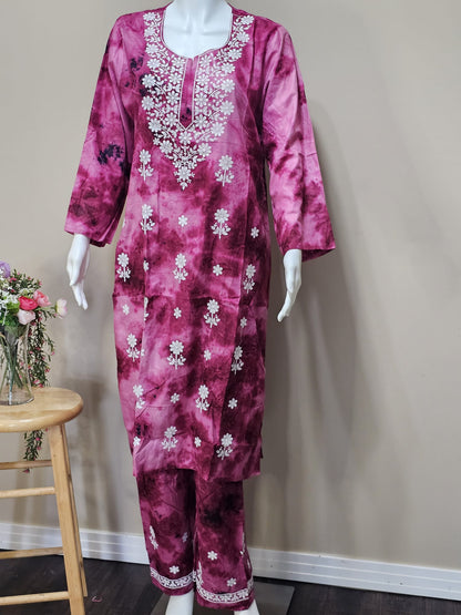 Tie-Dye Chikankari Set Shocking Pink