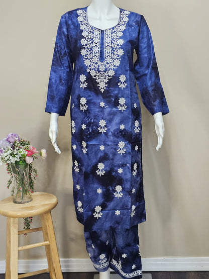 Tie-Dye Chikankari Set Navy