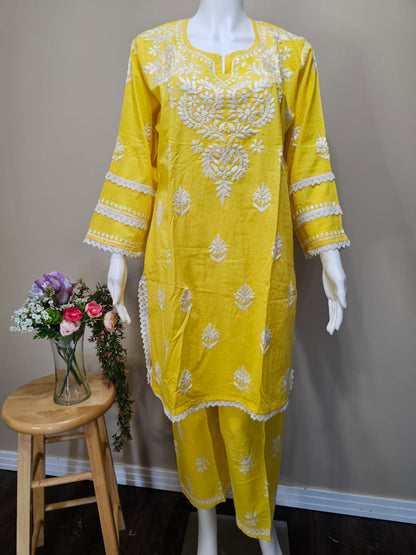 Co-ord Chikankari Set Yellow