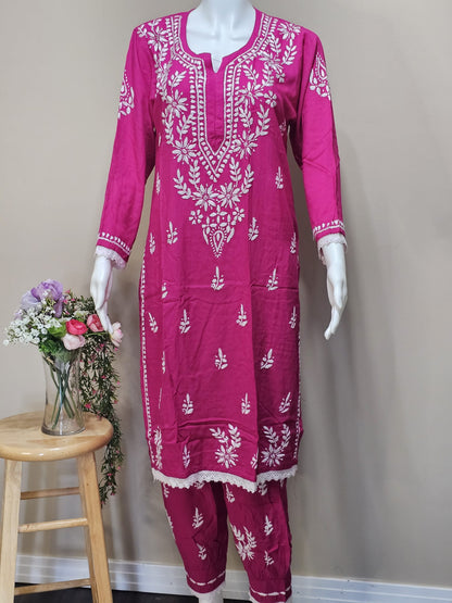 Rayon Afghani Pant Set Shocking Pink