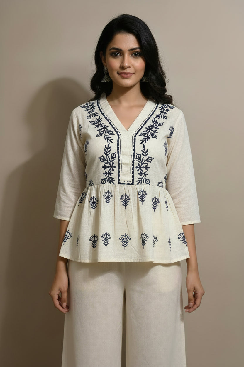 Ivy Vine Embroidered Jute Cotton Top