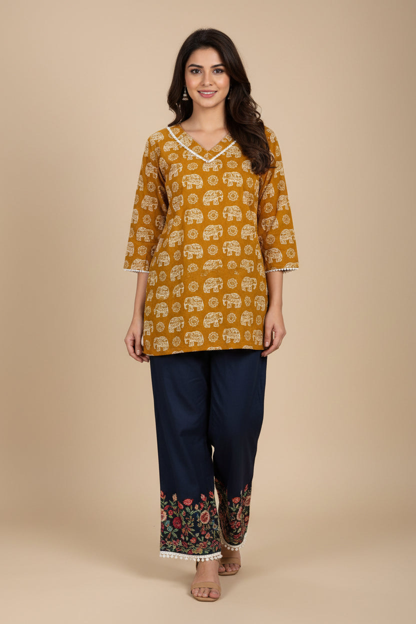 Elephant Print Short Cotton Top