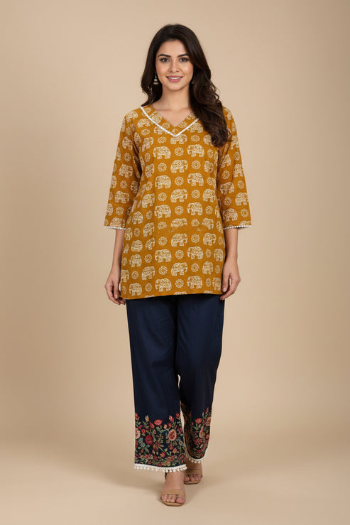Elephant Print Short Cotton Top