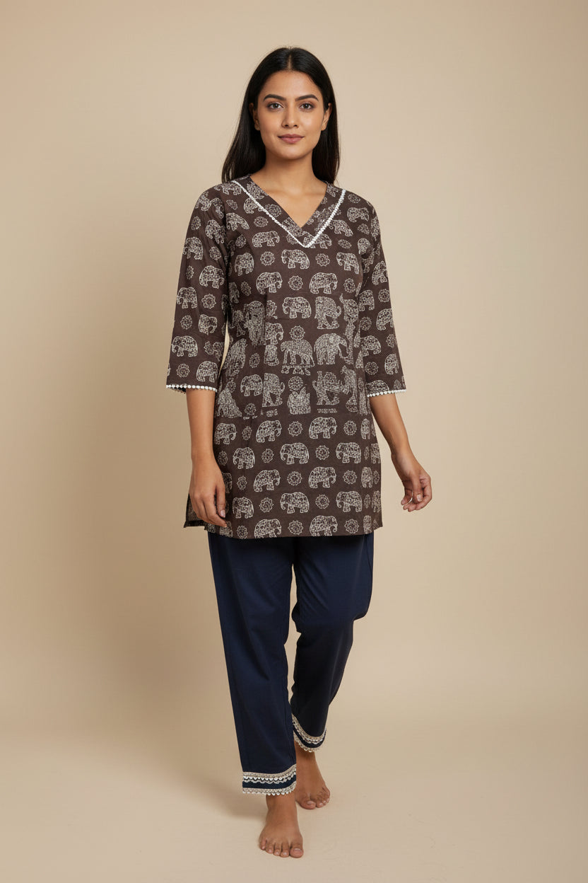 Elephant Print Short Cotton Top
