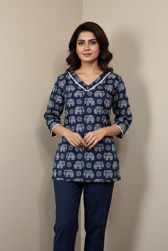 Elephant Print Short Cotton Top