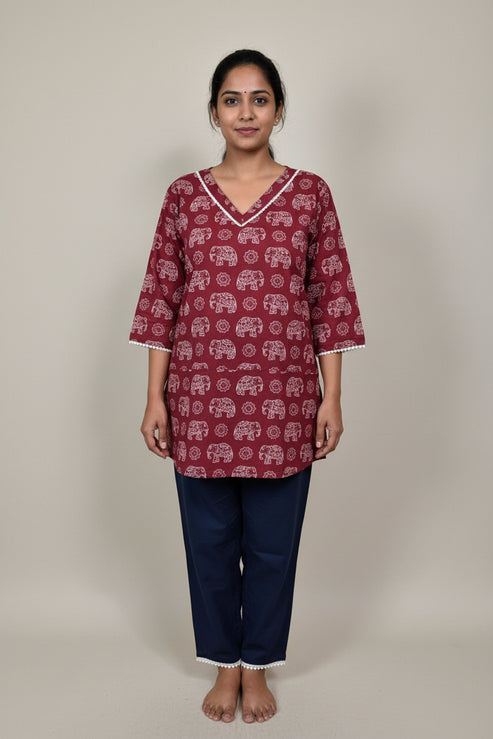 Elephant Print Short Cotton Top