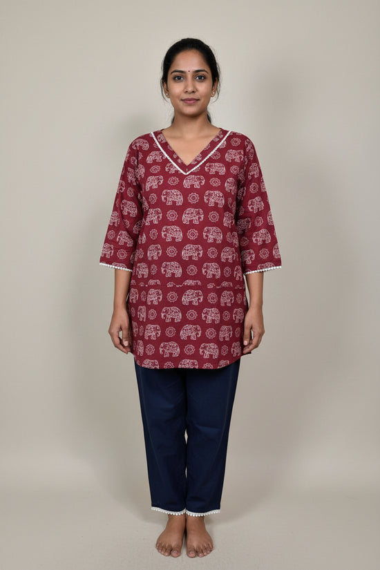 Elephant Print Short Cotton Top