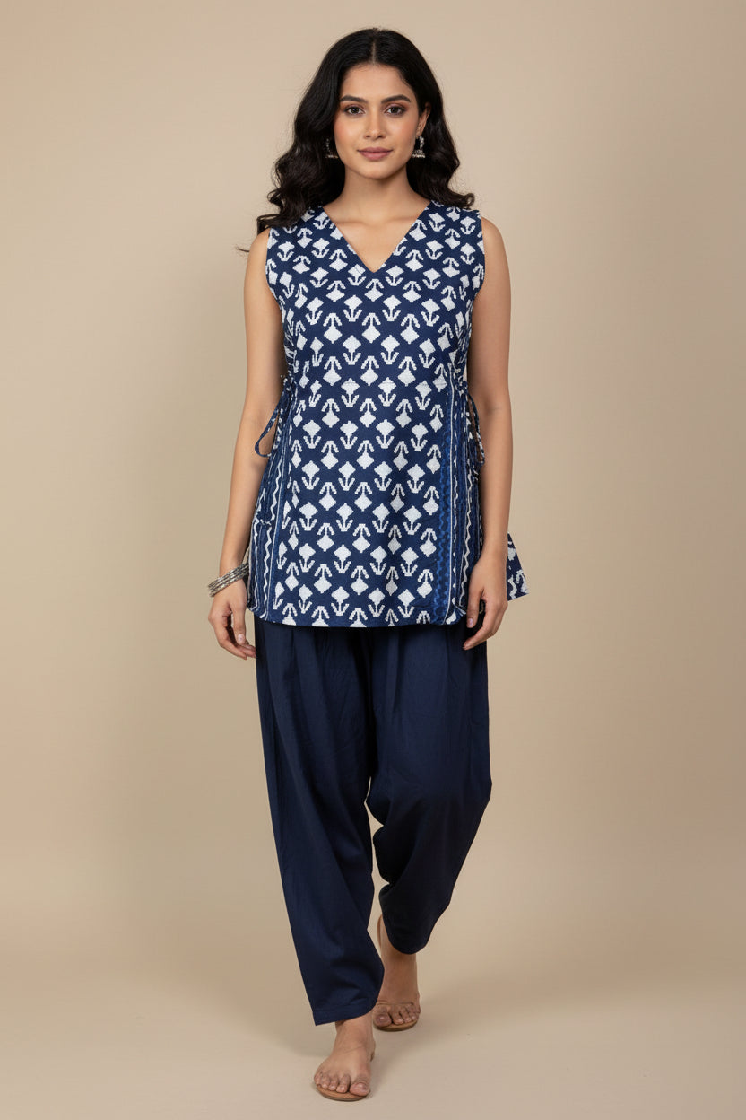 Indigo Sleeveless Cotton Short Top