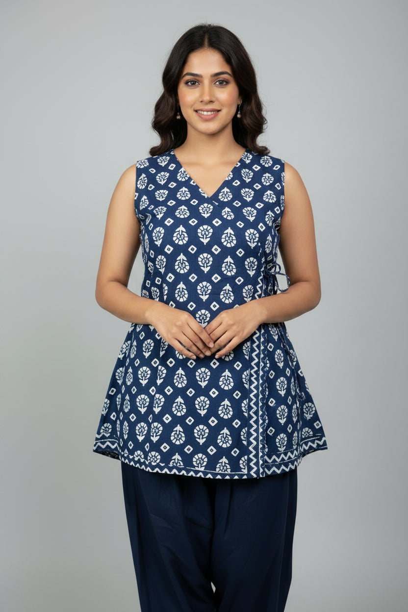 Indigo Sleeveless Cotton Short Top