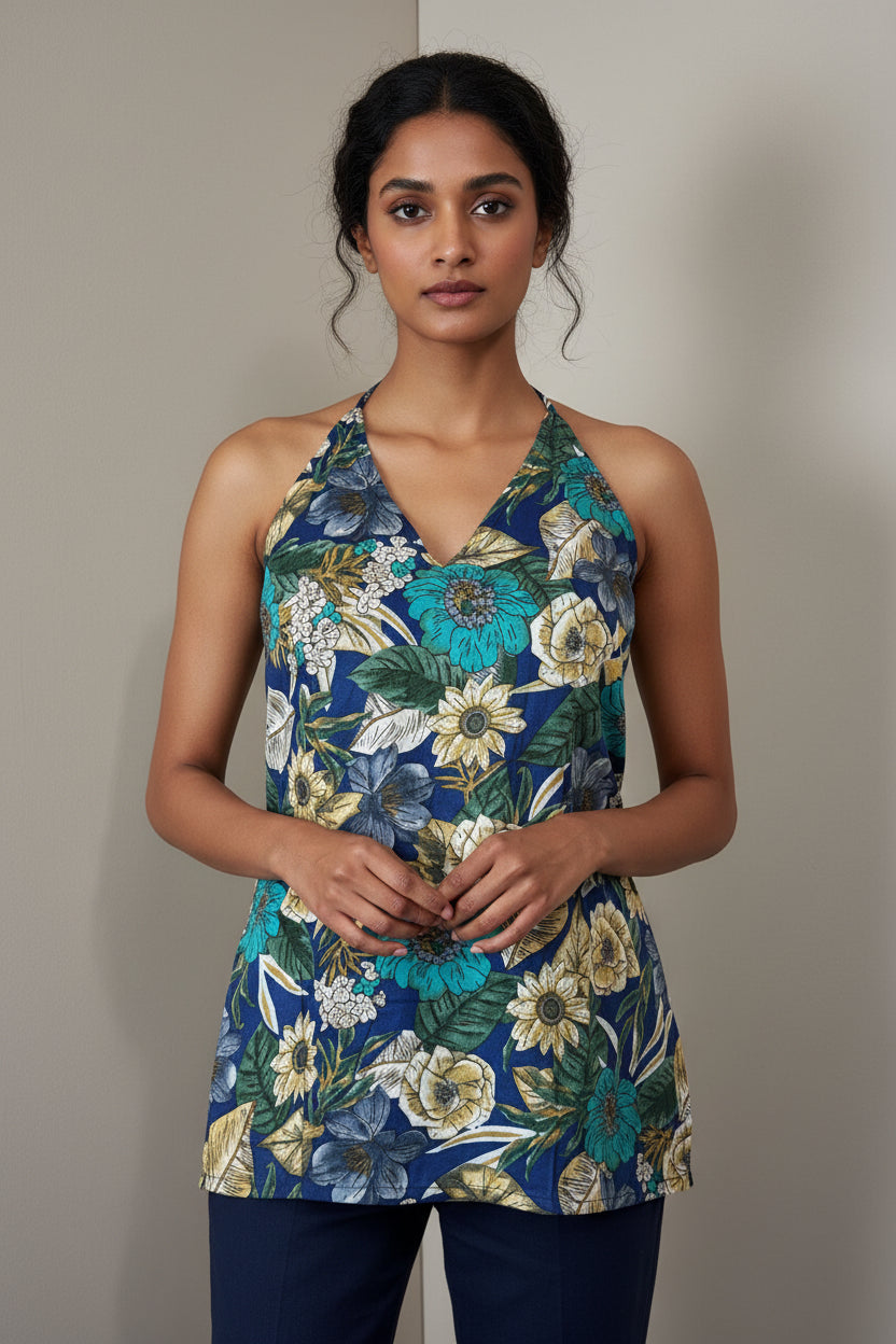 Floral Halter Strap Cotton Top