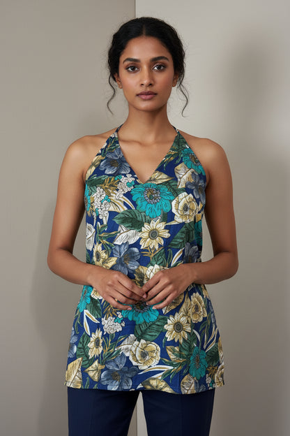 Floral Halter Strap Cotton Top