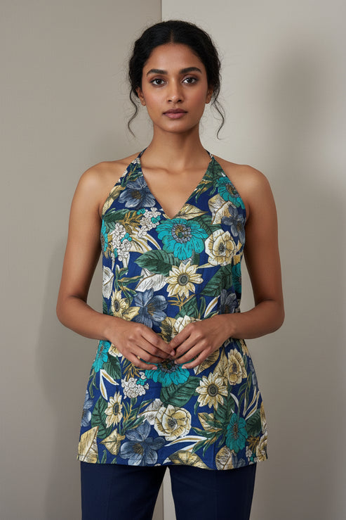 Floral Halter Strap Cotton Top