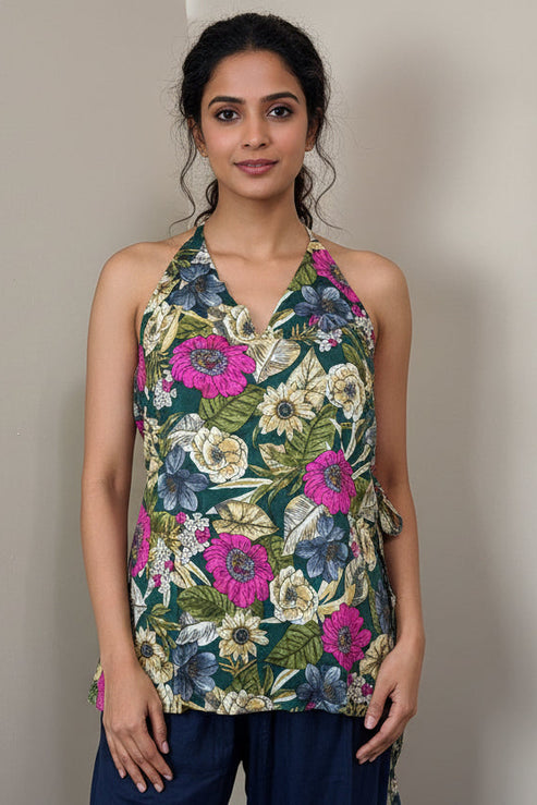 Floral Halter Strap Cotton Top