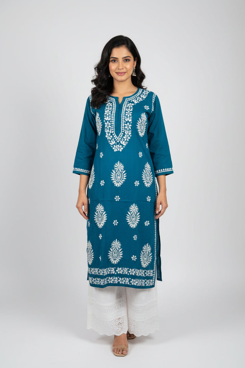 Single Cuff Chikankari Rayon Long Tunic
